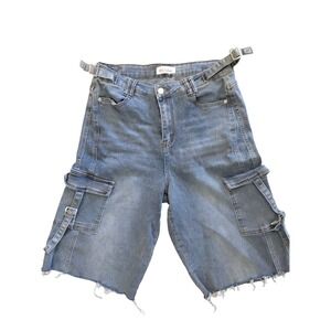 Red Bottoms Light Wash Denim Cargo Shorts High Waist Buckle Bermuda Size 14